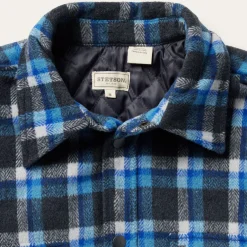 Clearance Stetson Plaid Quilted Shirt Jacket Blue