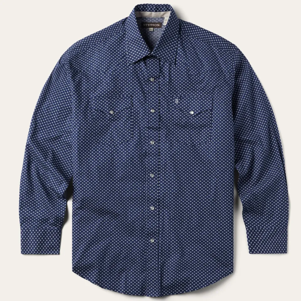 Best Stetson Polaris Geo Print Western Shirt Blue