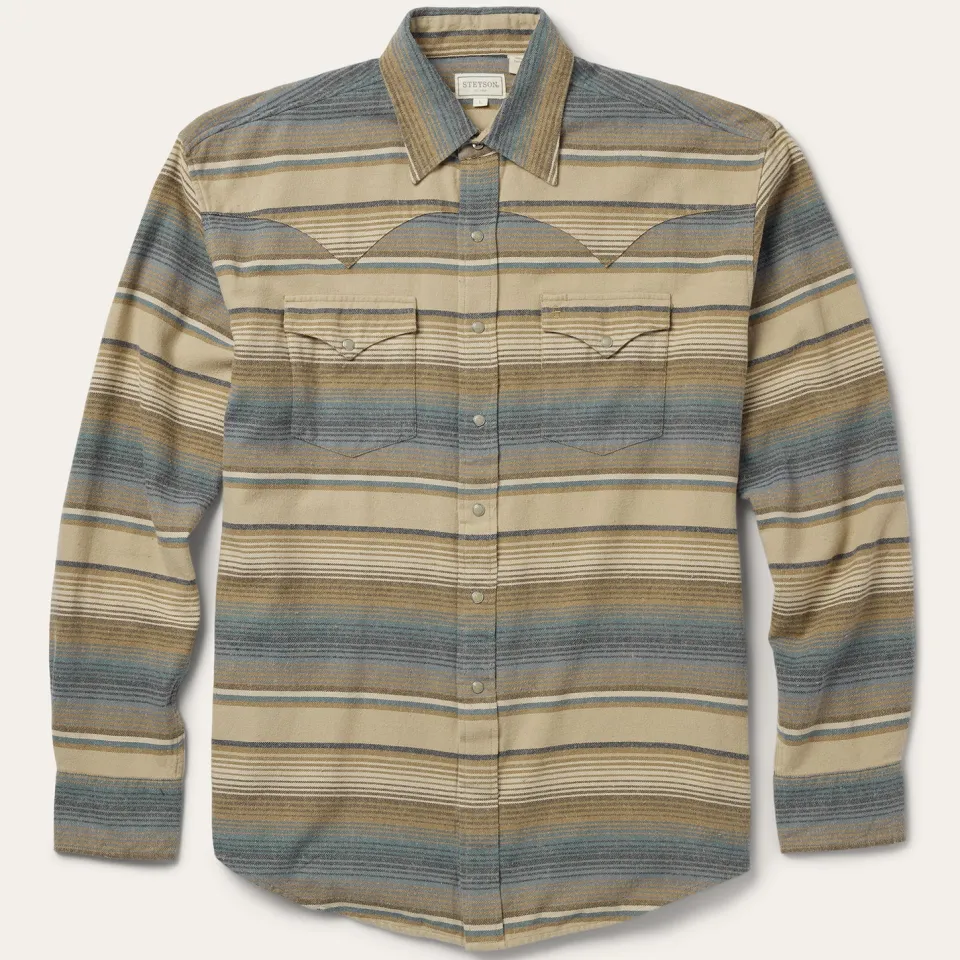 Stetson Stripe Flannel Western Shirt Blue