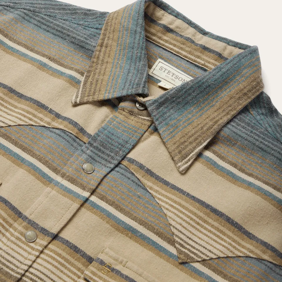 Stetson Stripe Flannel Western Shirt Blue