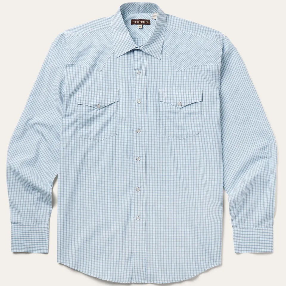 Sale Stetson Two Stripe Check Western Shirt Blue