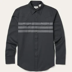 Sale Stetson Border Stripe Twill Western Shirt Black