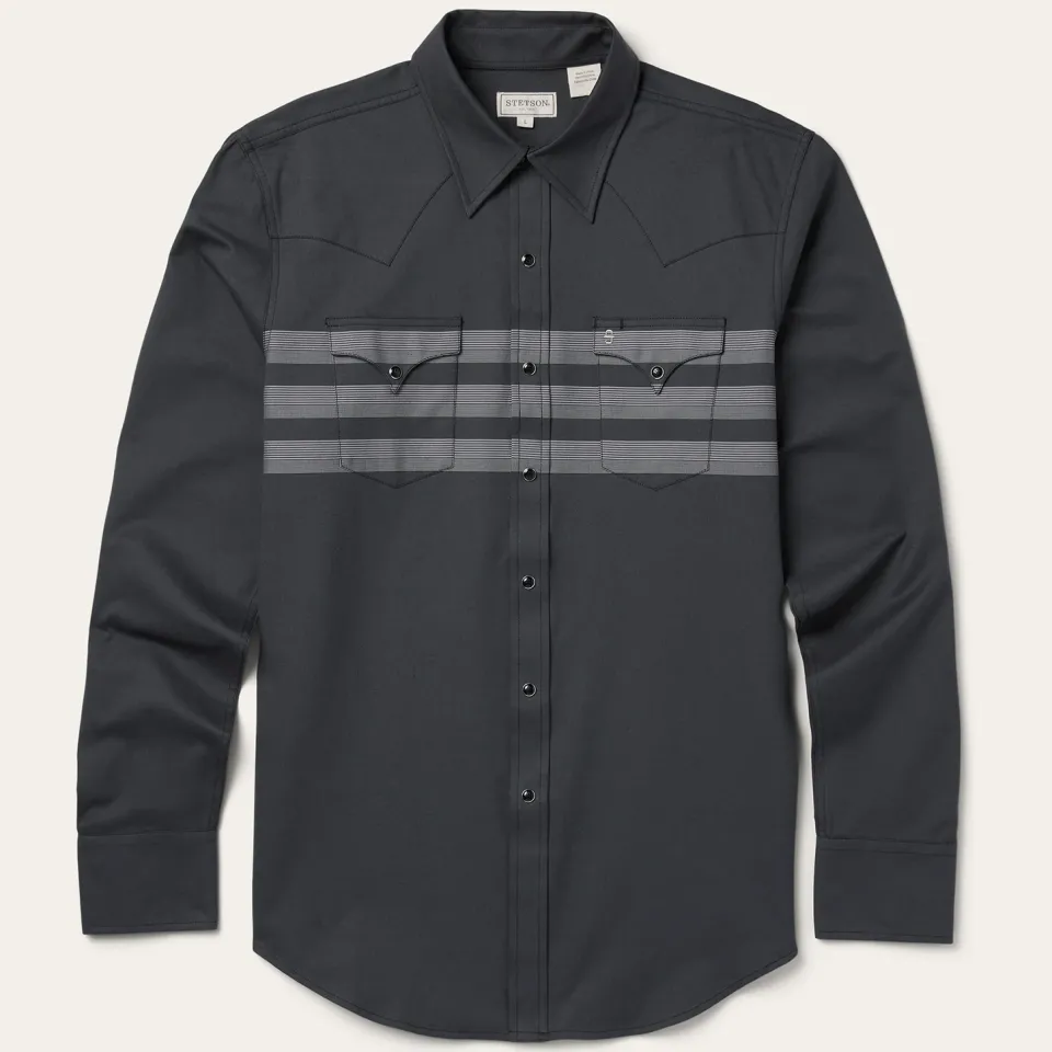 Sale Stetson Border Stripe Twill Western Shirt Black
