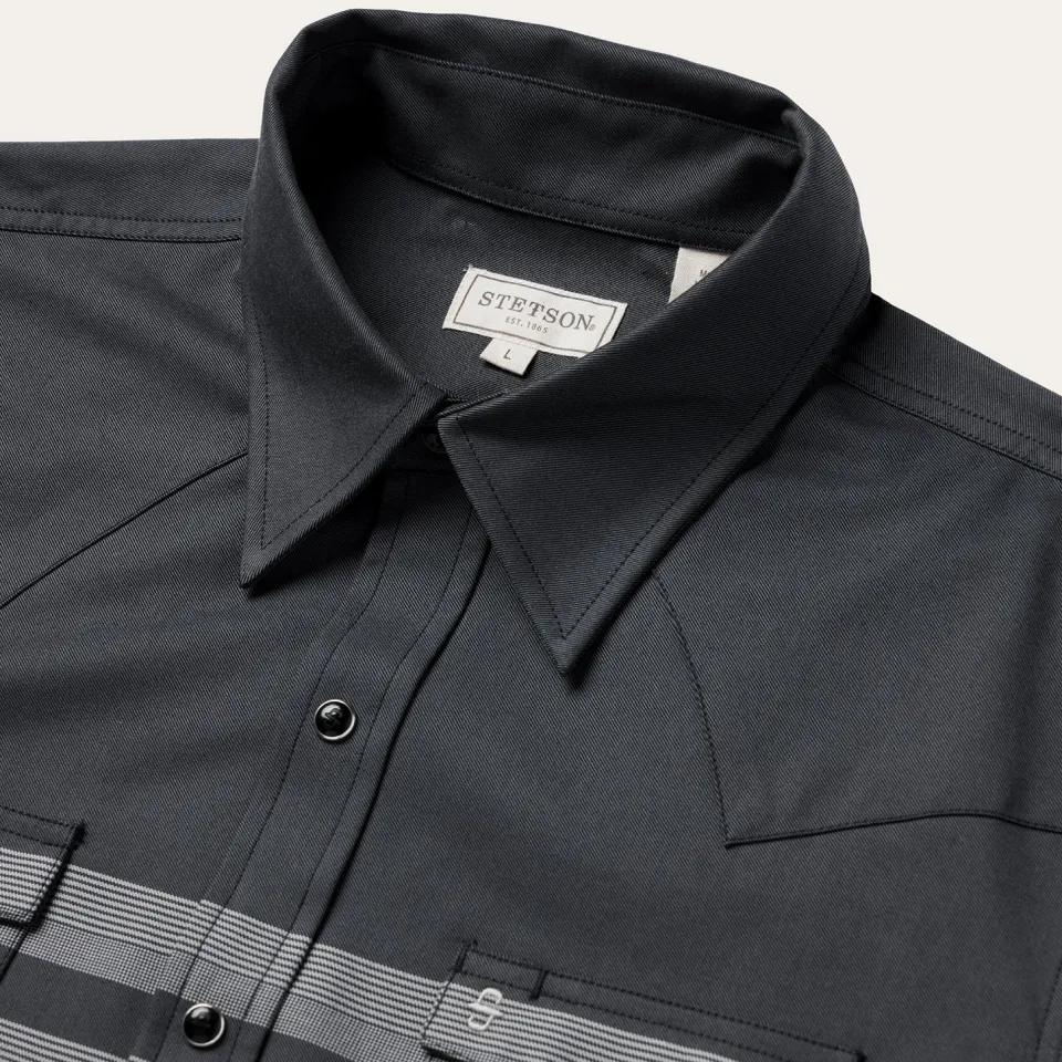 Sale Stetson Border Stripe Twill Western Shirt Black
