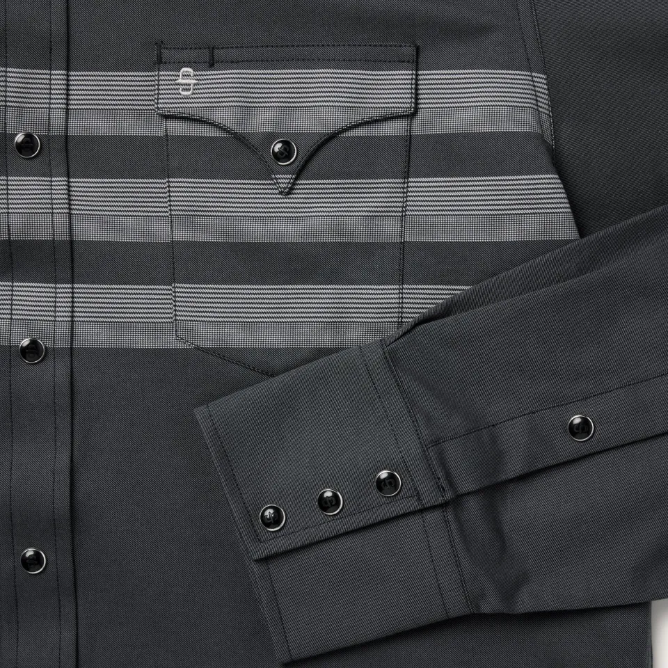 Sale Stetson Border Stripe Twill Western Shirt Black