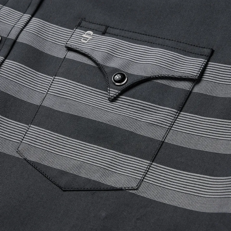 Hot Stetson Border Stripe Twill Western Shirt Black