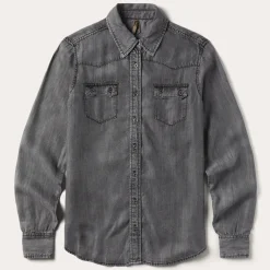 New Stetson Boyfriend Fit Button Denim Tencel Blouse Washed Black