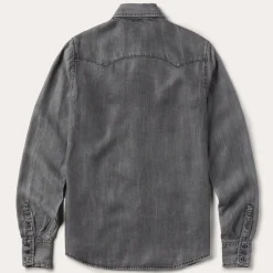 New Stetson Boyfriend Fit Button Denim Tencel Blouse Washed Black
