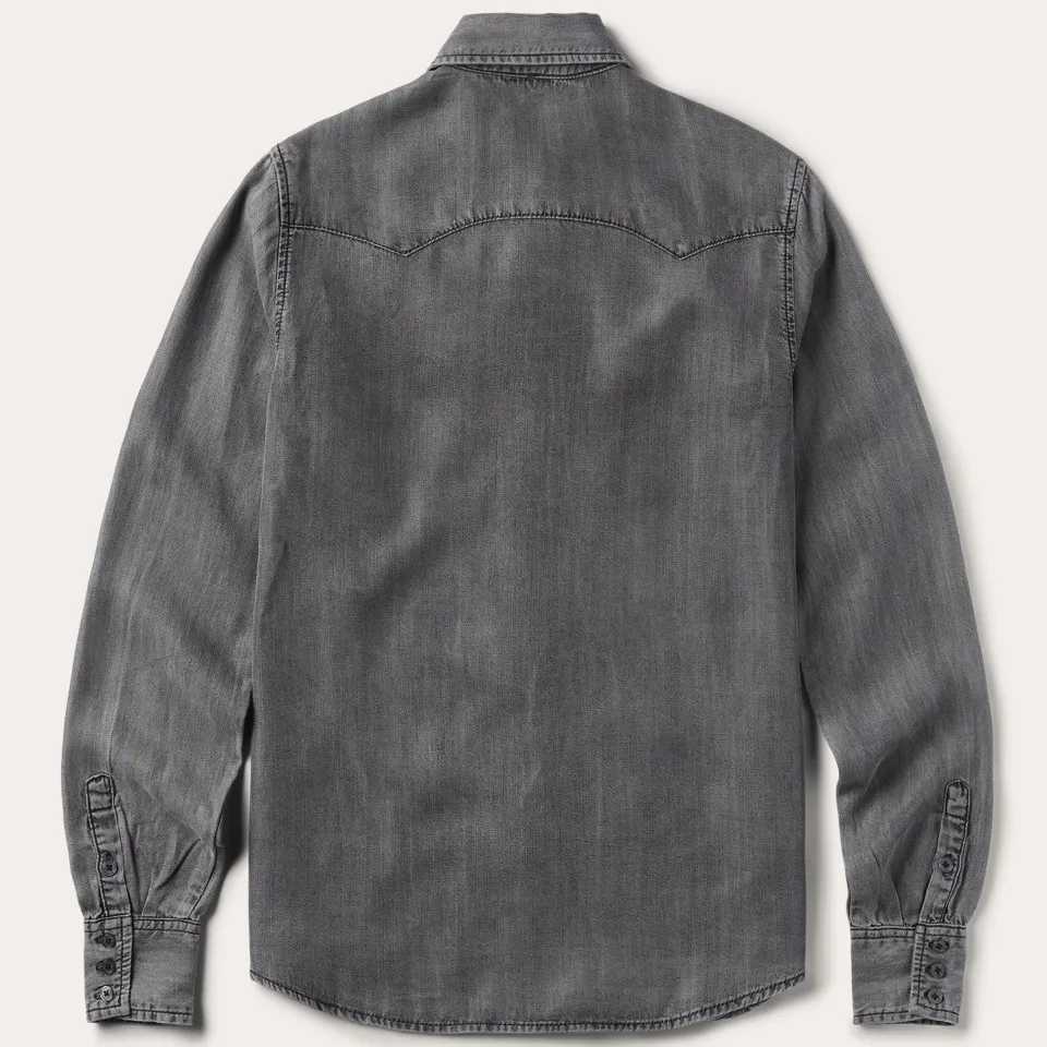 New Stetson Boyfriend Fit Button Denim Tencel Blouse Washed Black