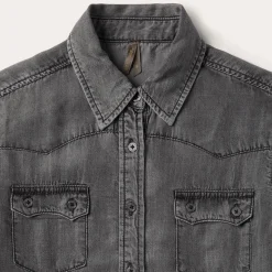 New Stetson Boyfriend Fit Button Denim Tencel Blouse Washed Black
