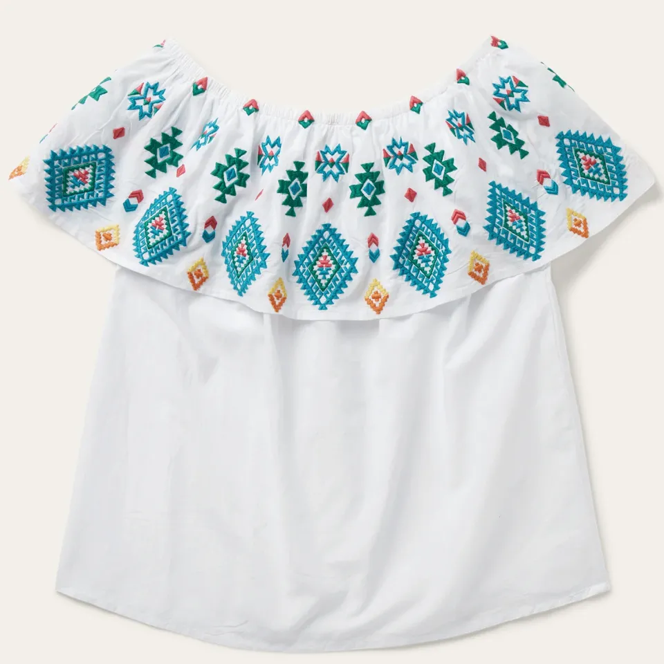 Sale Stetson Bright Schiffli Embroidered Cotton Lawn Top White