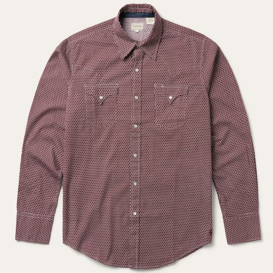 Hot Stetson Broken Diamond Print Western Shirt Red