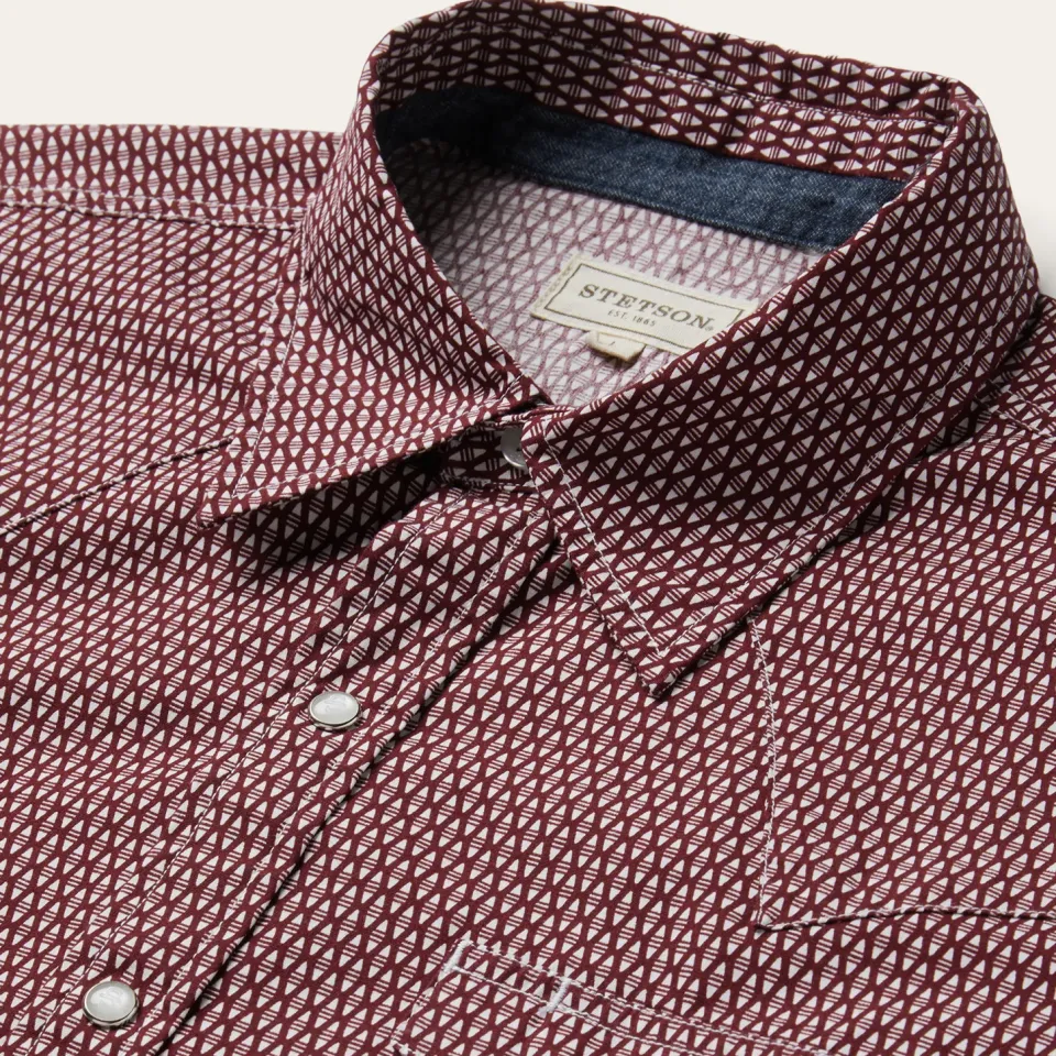 Hot Stetson Broken Diamond Print Western Shirt Red