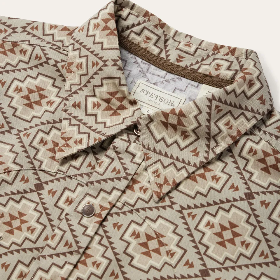 Clearance Stetson Aztec Poplin Western Shirt Brown