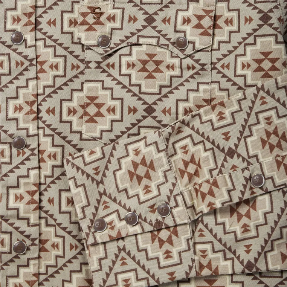 Clearance Stetson Aztec Poplin Western Shirt Brown