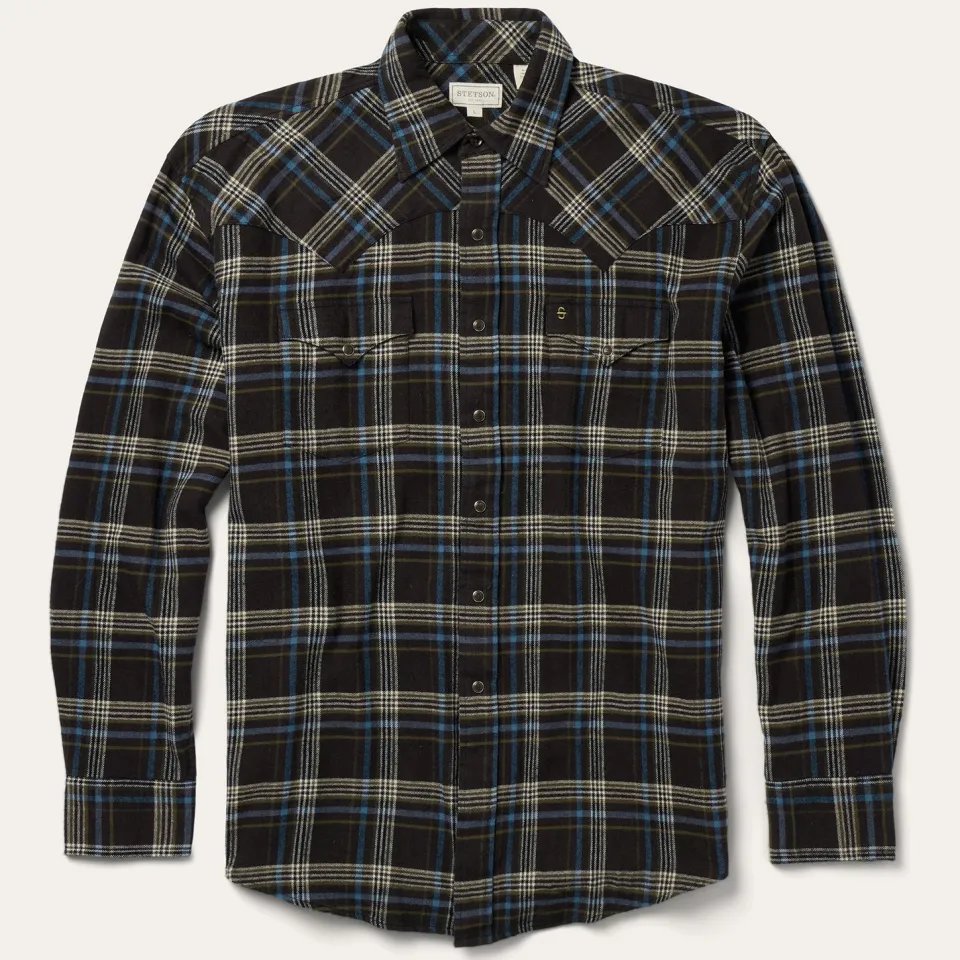Sale Stetson Plaid Flannel Western Shirt Brown