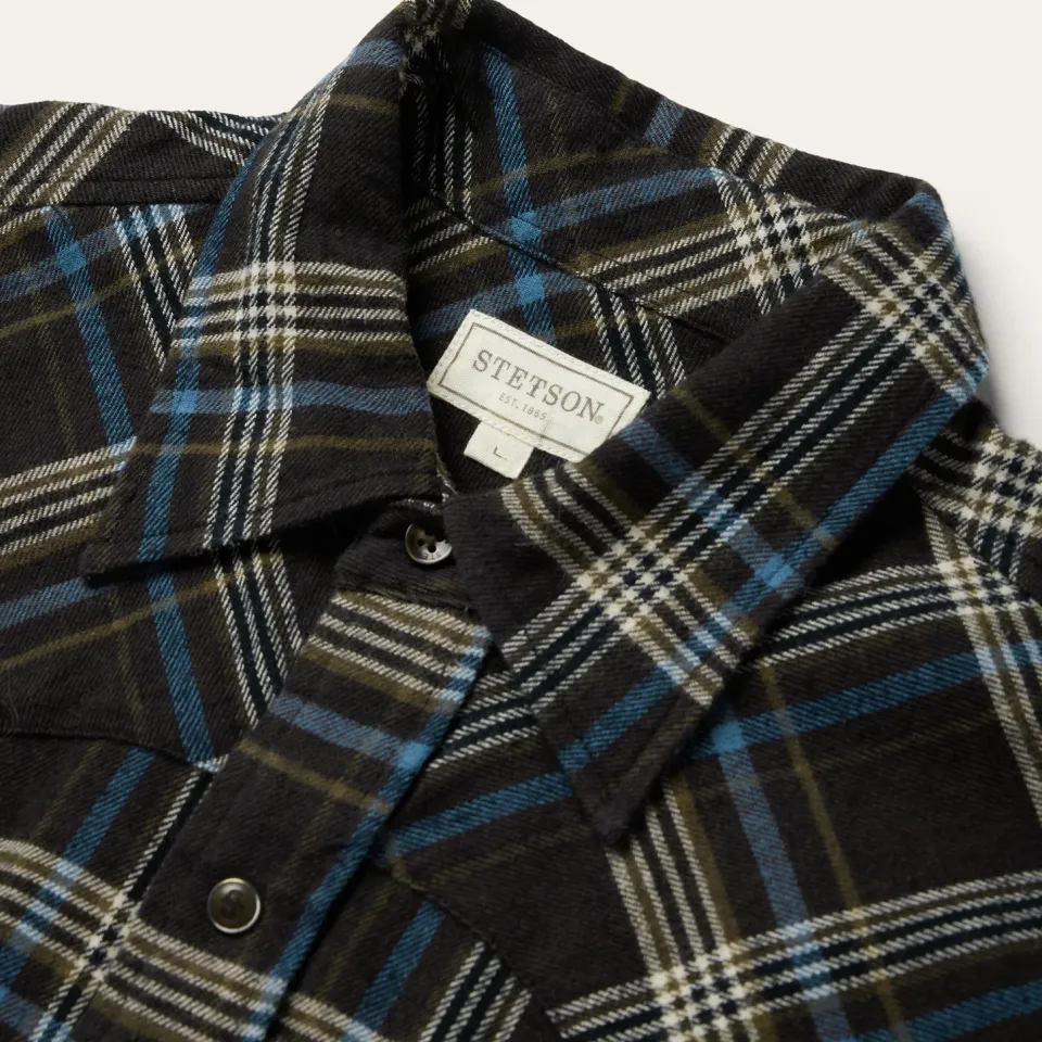 Sale Stetson Plaid Flannel Western Shirt Brown