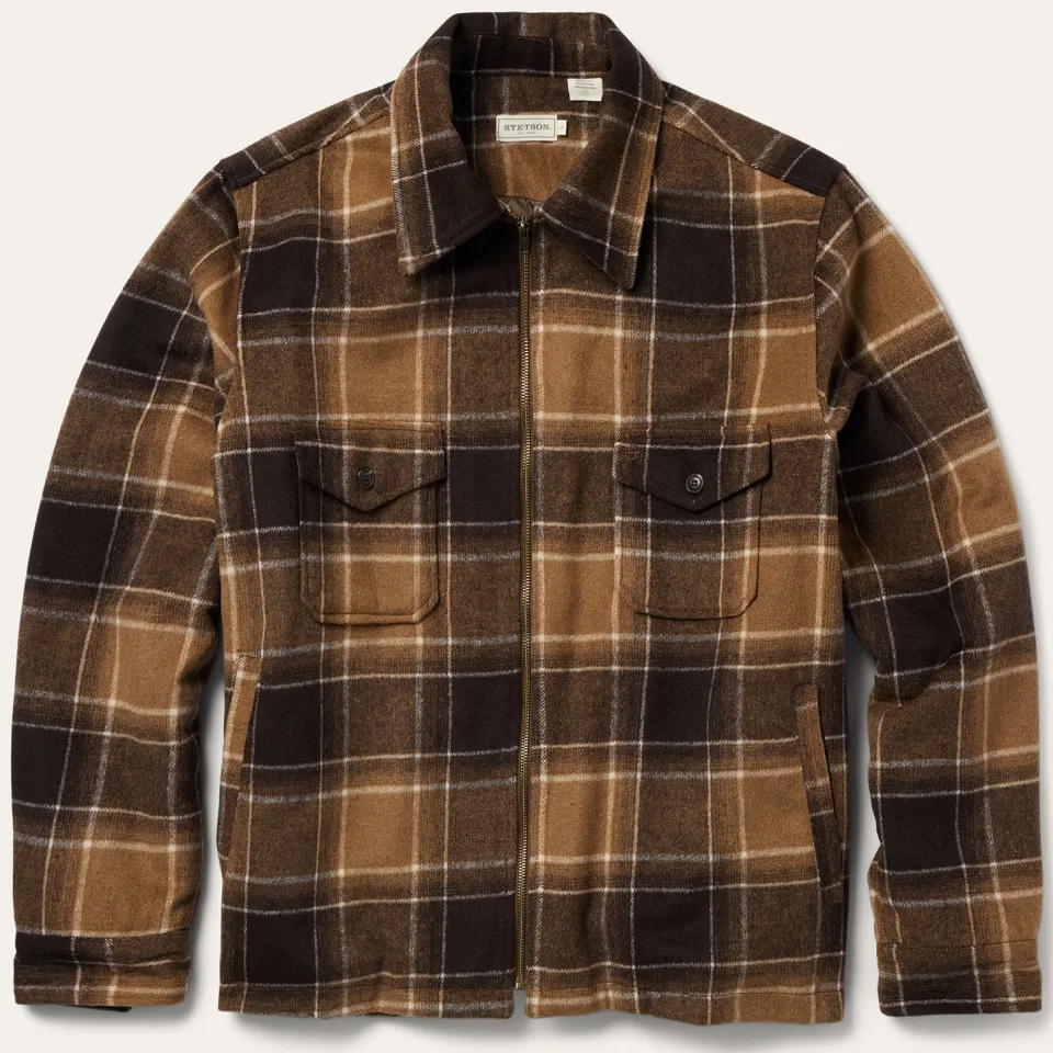 Hot Stetson Plaid Western Coat Brown