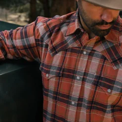 Hot Stetson Brushed Twill Plaid Shirt Orange