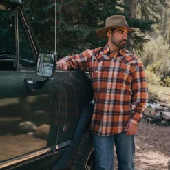 Hot Stetson Brushed Twill Plaid Shirt Orange