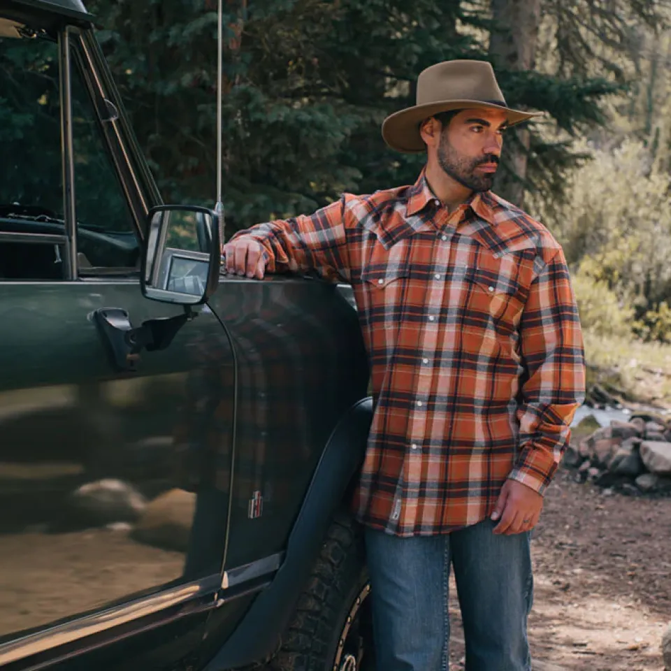 Hot Stetson Brushed Twill Plaid Shirt Orange