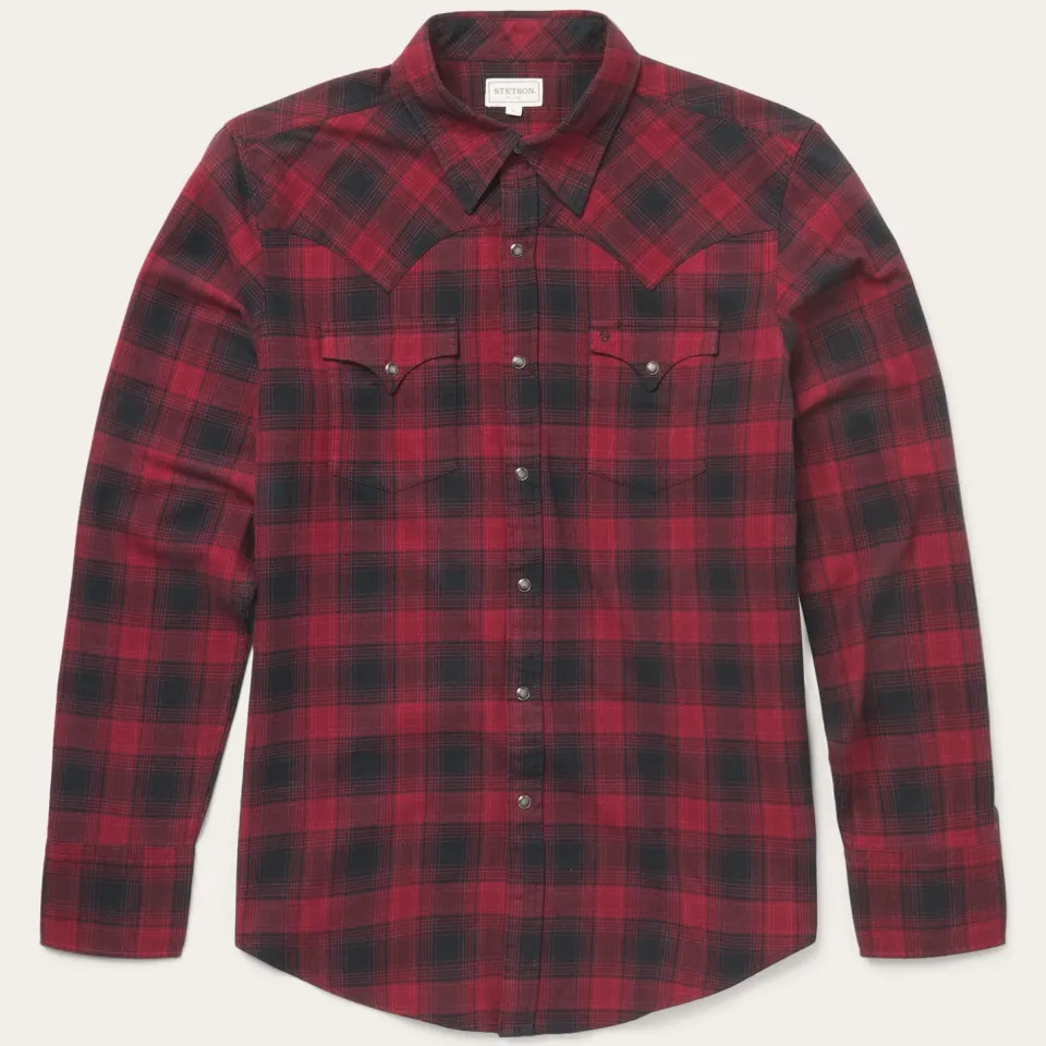 Clearance Stetson Brushed Twill Plaid Shirt Black