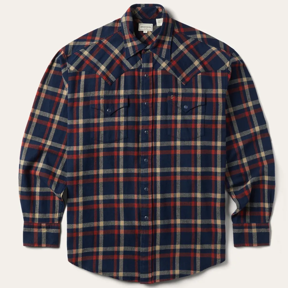 Outlet Stetson Brushed Twill Plaid Shirt Blue