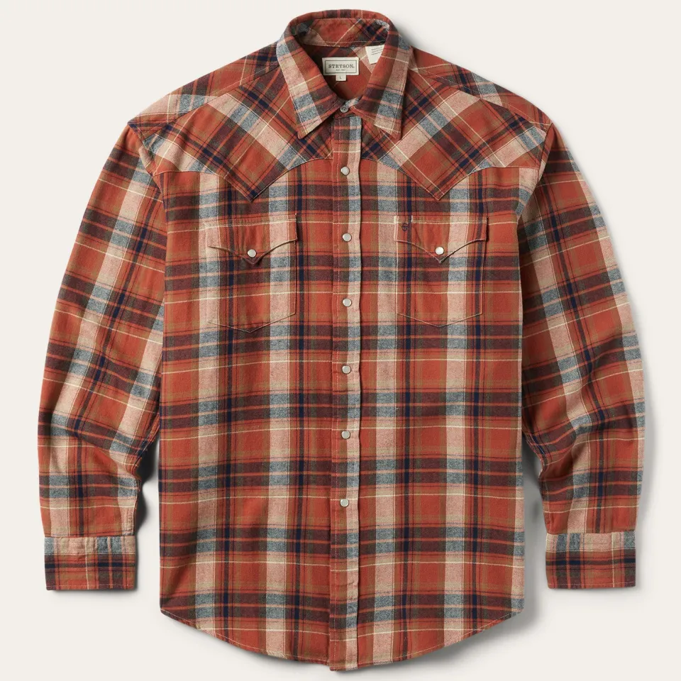 Outlet Stetson Brushed Twill Plaid Shirt Orange