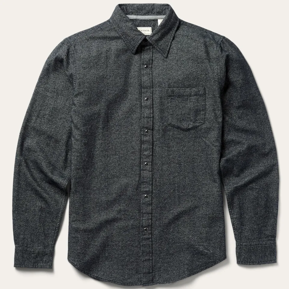 Discount Stetson Brushed Twill Western Shirt Black