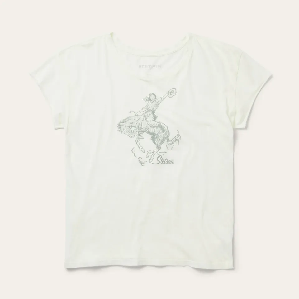 Sale Stetson Bucking Cowgirl Graphic Tee White