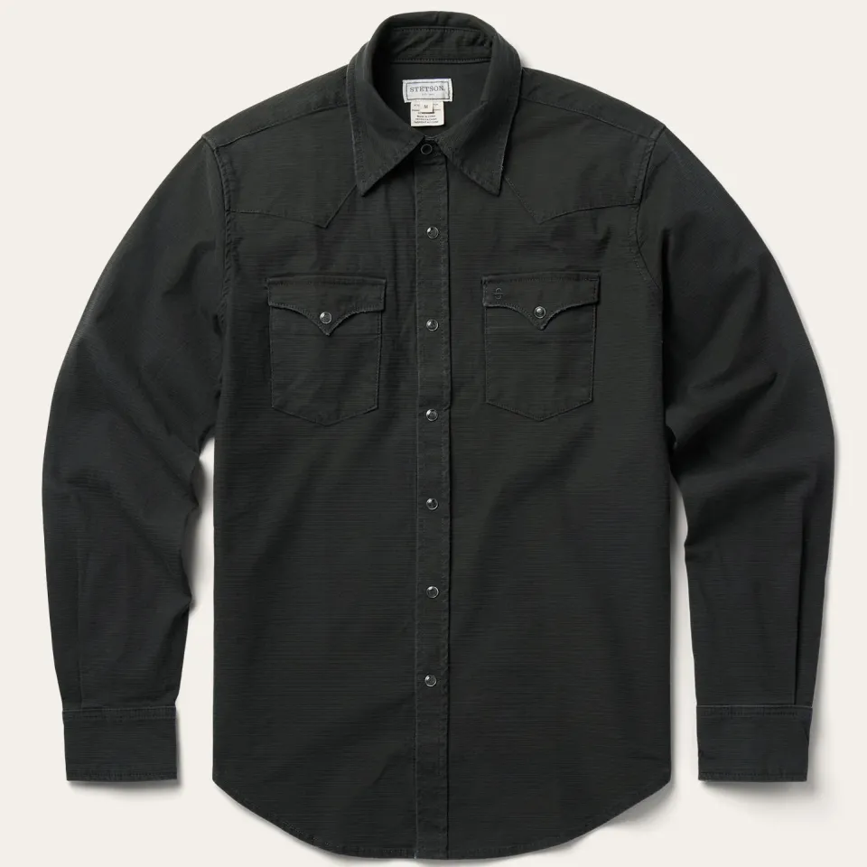 Clearance Stetson Charcoal Corded Denim Shirt Grey