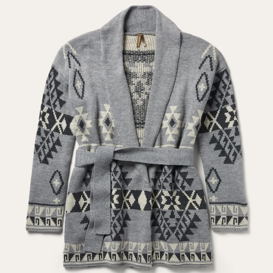 Stetson Chunky Knit Tie Sweater in Grey