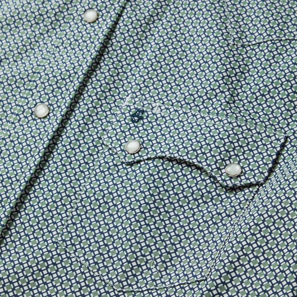 Best Stetson Circle Diamond Print Short Sleeve Western Shirt Green