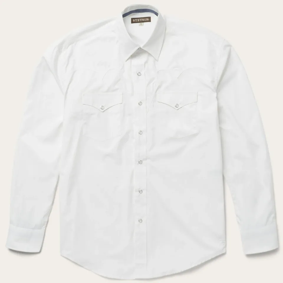 Clearance Stetson Classic Solid Snap Poplin Shirt In Optic White