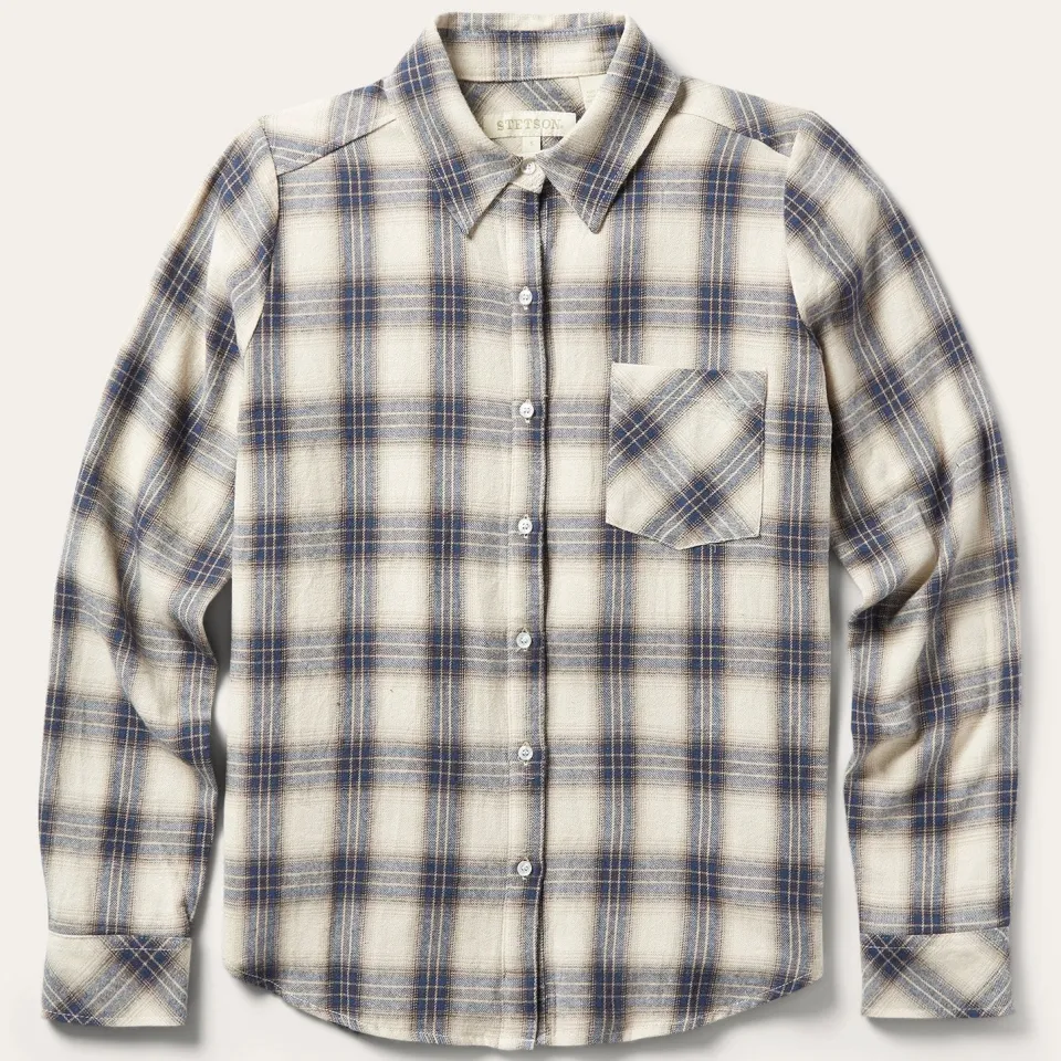 New Stetson Classic Western Flannel Shirt in White Cream