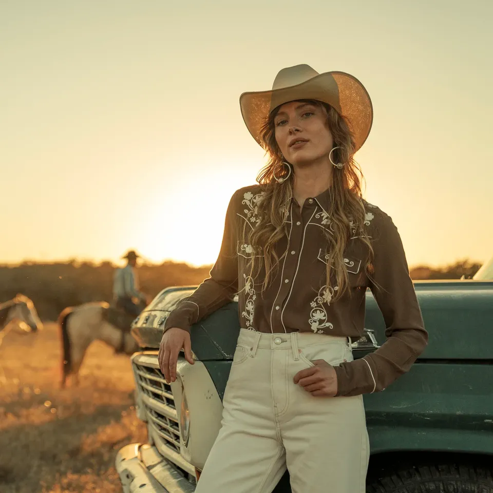 Discount Stetson Classic Western Snap Blouse Brown