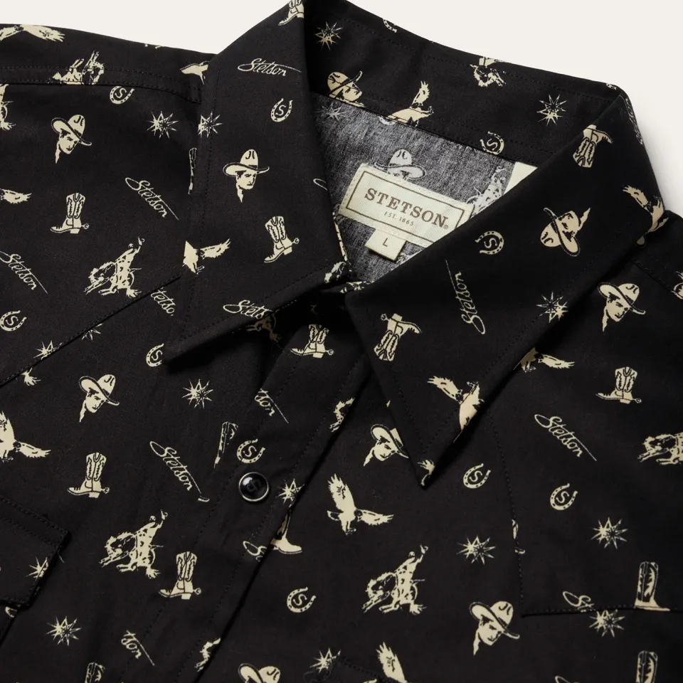 Sale Stetson Conversation Print Western Shirt Black