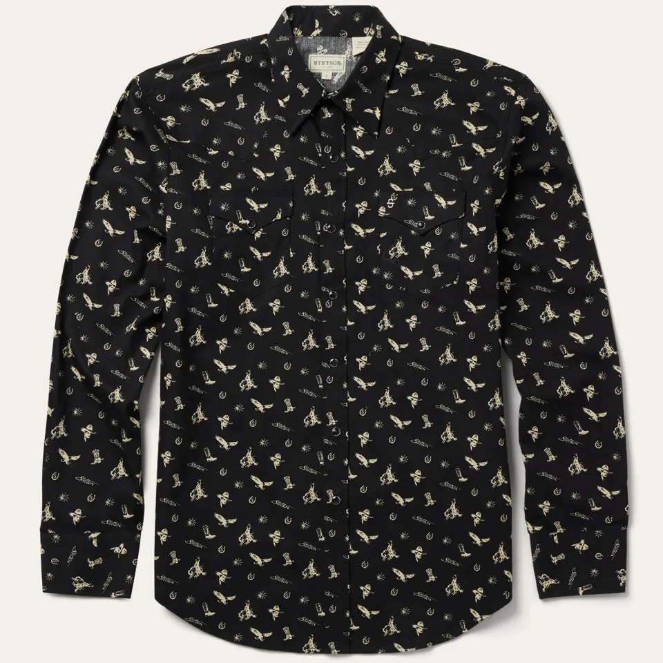 Outlet Stetson Conversation Print Western Shirt Black