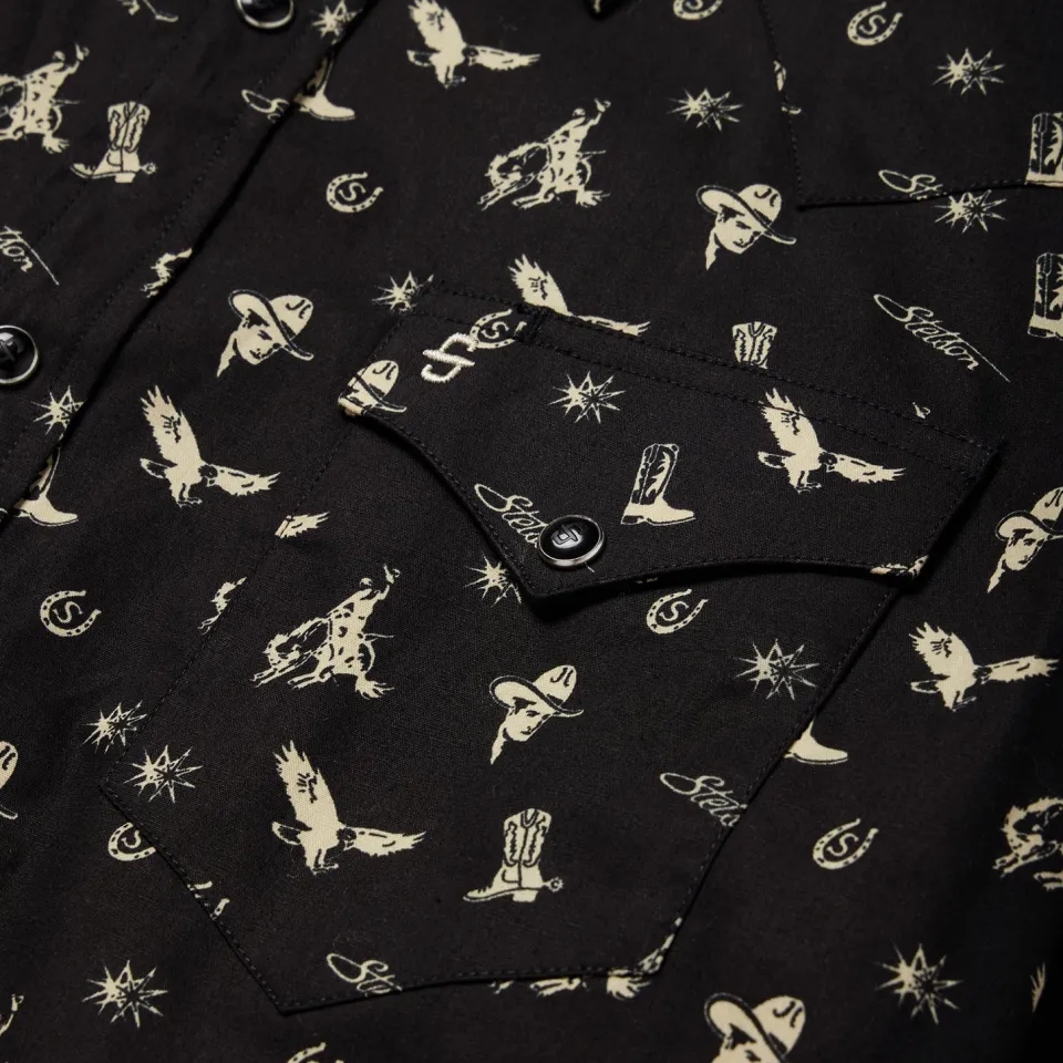 Outlet Stetson Conversation Print Western Shirt Black