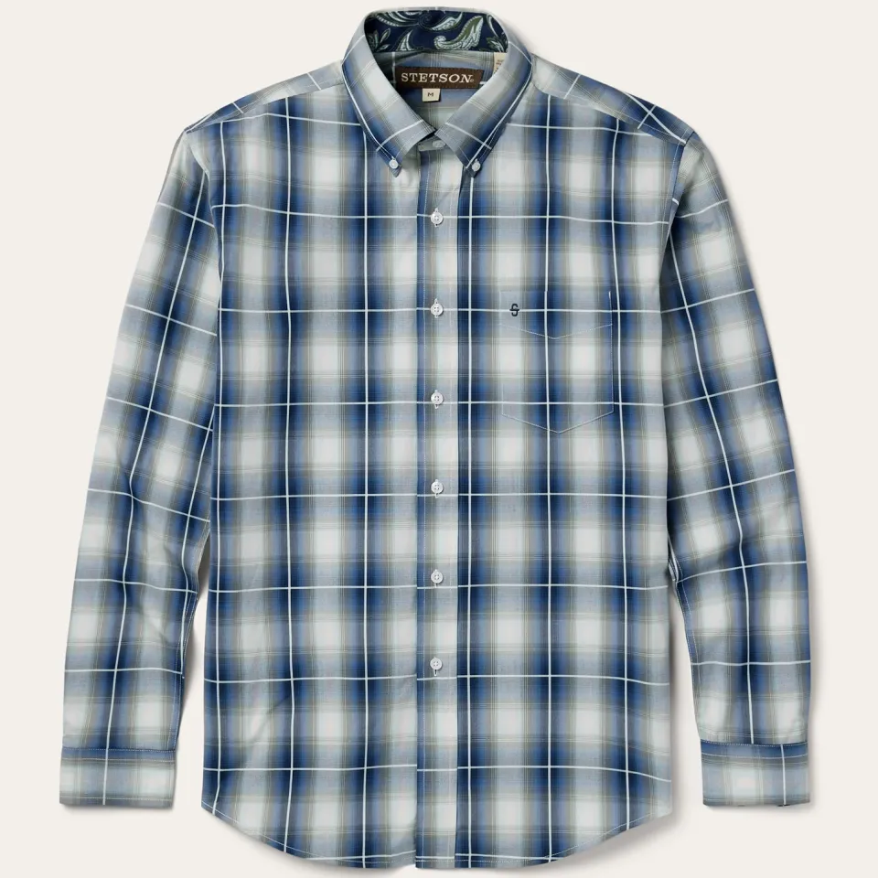 Best Stetson Crystal Plaid Button Down Shirt Blue