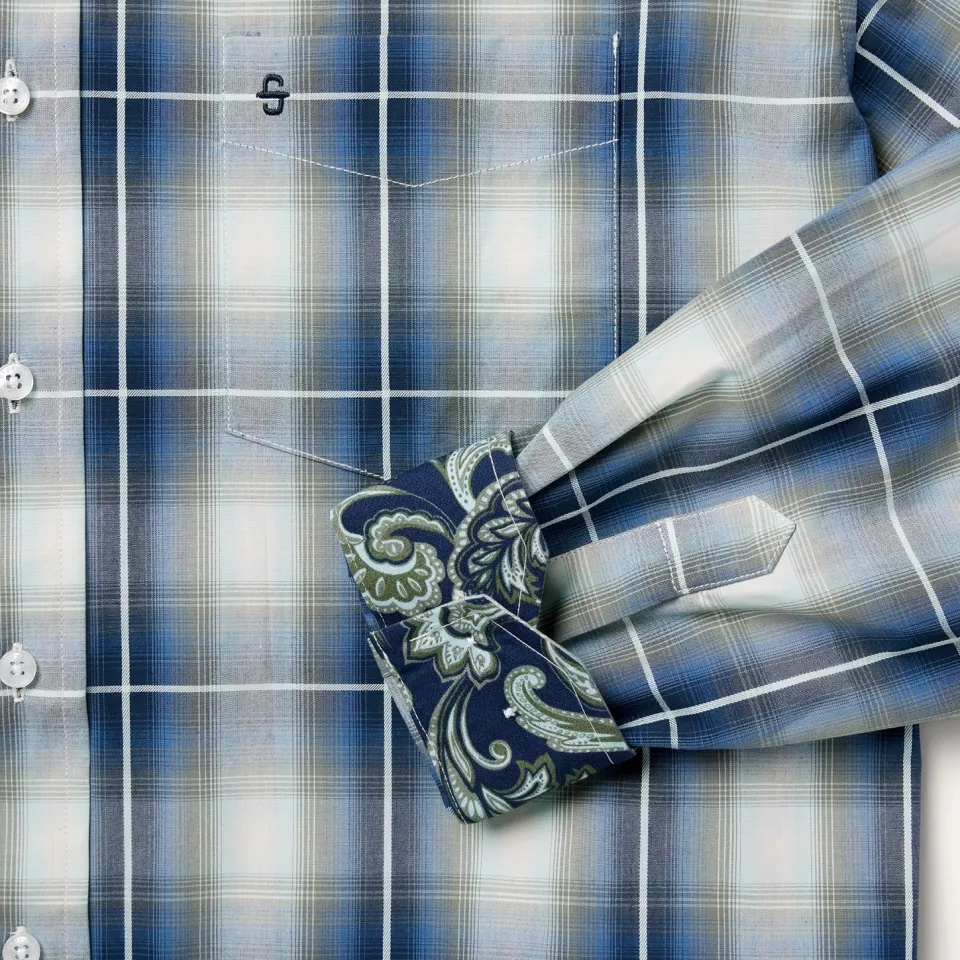 Best Stetson Crystal Plaid Button Down Shirt Blue