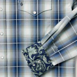 Discount Stetson Crystal Plaid Western Shirt Blue