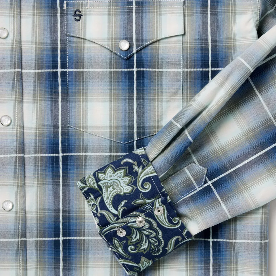 Discount Stetson Crystal Plaid Western Shirt Blue