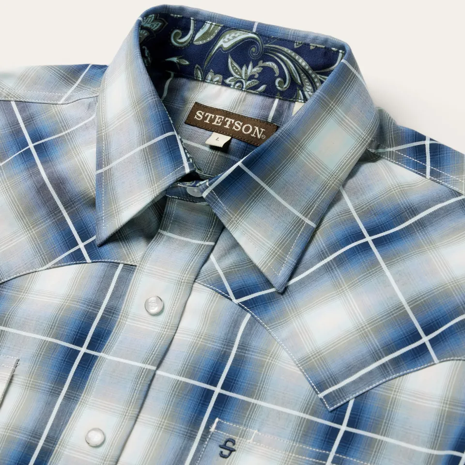 Online Stetson Crystal Plaid Western Shirt Blue