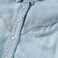 Best Stetson Curved Yoke Western Denim Top Blue