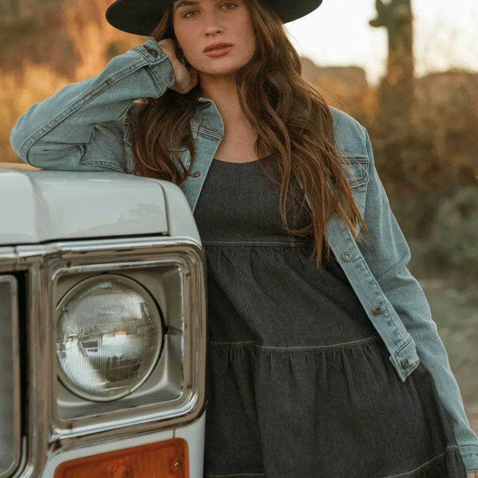 Best Stetson Dark Denim Dress With Contrast Top Stitching Blue