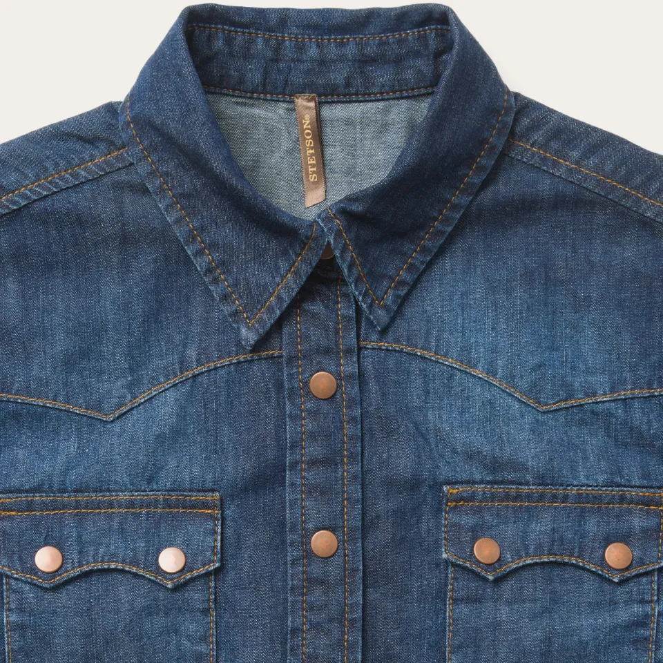 Hot Stetson Dark Denim Snap Front Shirt Blue