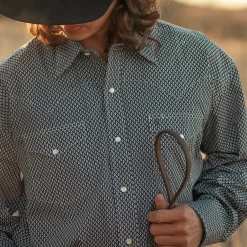 New Stetson Diamond Geo Western Shirt Blue