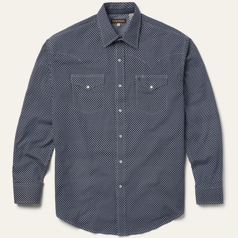 Discount Stetson Diamond Geo Western Shirt Blue