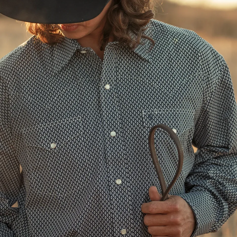Discount Stetson Diamond Geo Western Shirt Blue